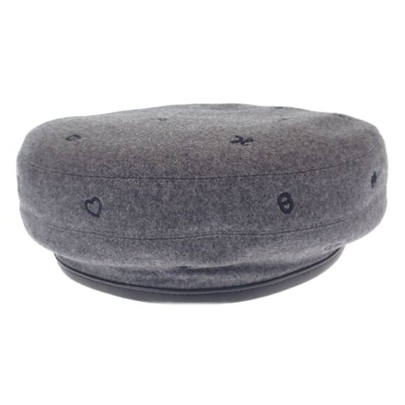 Hermes Saint Honore Charm 58 N gf58 Beret Cashmere Leather Charbon Gray
